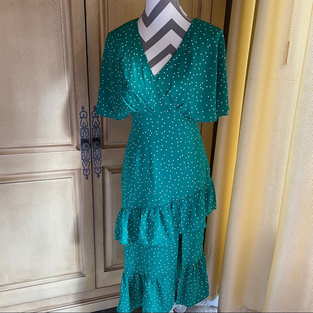 BB Dakota Green Polka Dot Midi Ruffle Dress - Picture 2 of 8